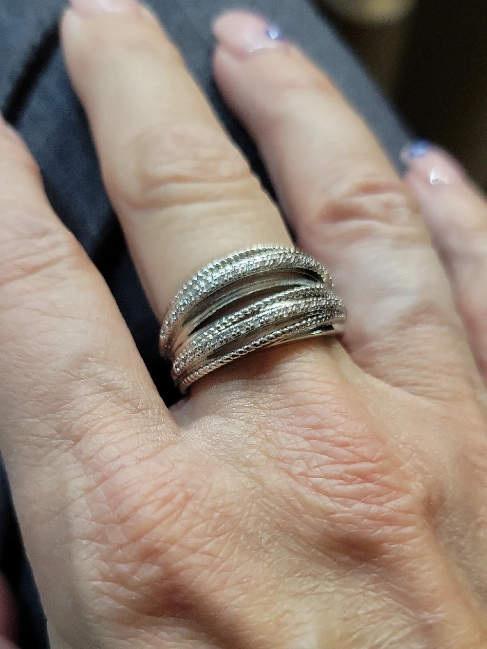 Sterling Silver Multi-Band Micro Sparkle CZ Ring - Silver, Size 9